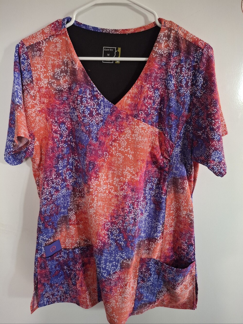 Women's V-Neck Tunic Top in Red & Purple Print